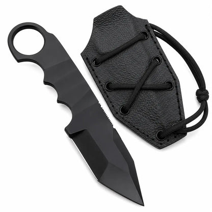Tactical Neck Knife Full Tang | Black Ring Blade with Sheath - Unique Blades Runner