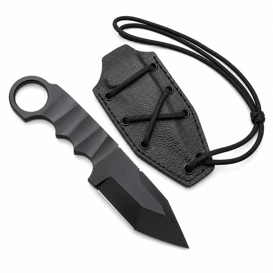 Tactical Neck Knife Full Tang | Black Ring Blade with Sheath - Unique Blades Runner