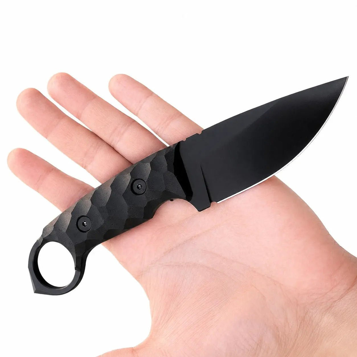 Tactical Ring Knife | Textured Grip Fixed Blade EDC Blackout Knife - Unique Blades Runner