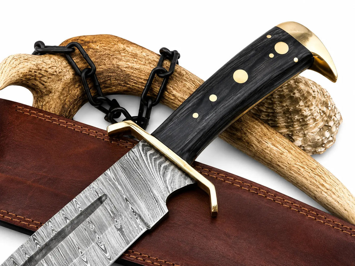 Timber Rattler Bowie Knife – Damascus Steel with Wood Handle - Unique Blades Runner