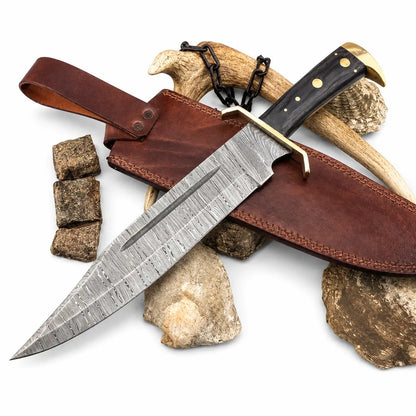 Timber Rattler Bowie Knife – Damascus Steel with Wood Handle - Unique Blades Runner
