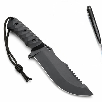 Tracker Knife – Handmade Large Sawback Fixed Blade with Black Handle - Unique Blades Runner