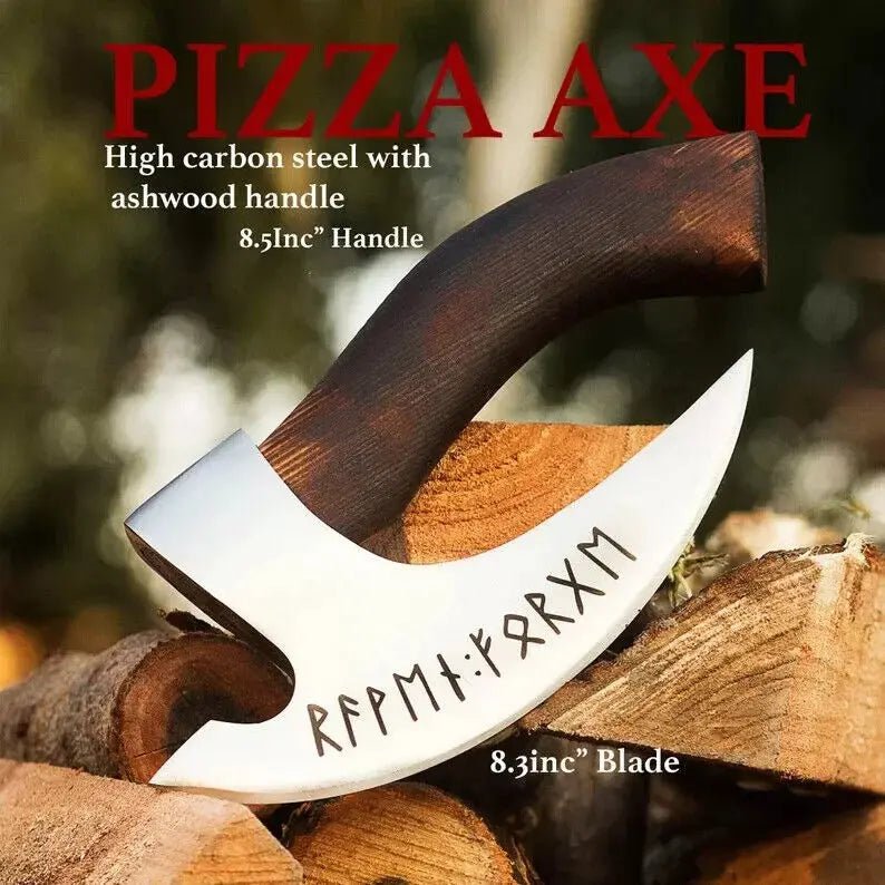 Viking Style Pizza Cutter Axe – Handmade Pizza Cutter | Best Gift for Him, Birthday & Anniversary | Includes Leather Sheath - Unique Blades Runner