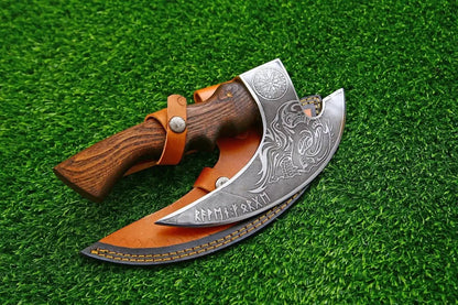Viking Style Pizza Cutter Axe | Handmade Pizza Cutter | Best Gift for Him | Includes Leather Sheath - Unique Blades Runner