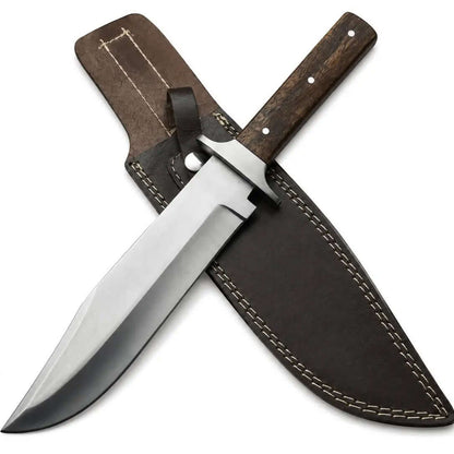 Western Bowie Knife – Handmade Fixed Blade with Wood Handle & Leather Sheath - Unique Blades Runner